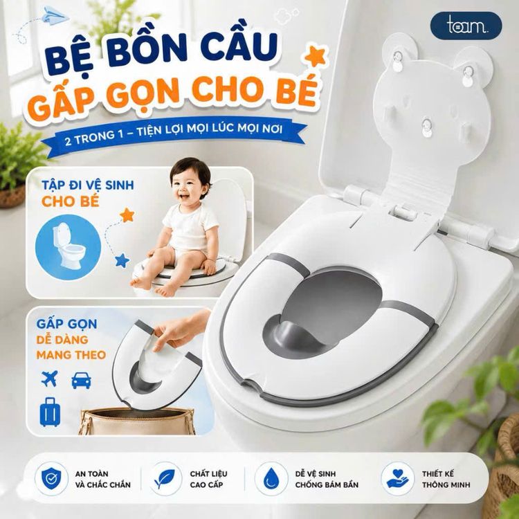 Bệ bồn cầu thu nhỏ gấp gọn cho bé — trắng phối xám